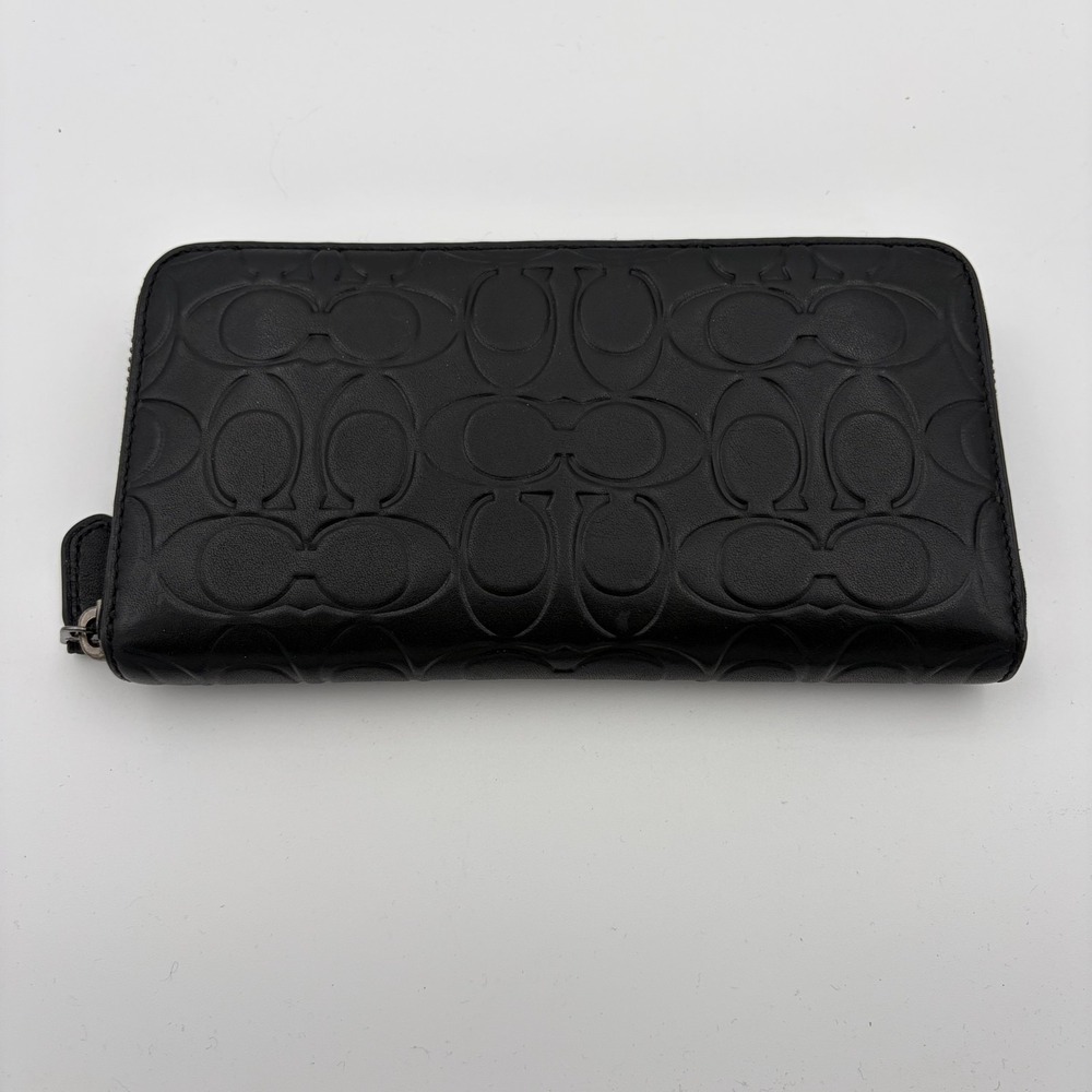 Coach Wallet Continental Accordion Zip Black Signature Debossed Leather